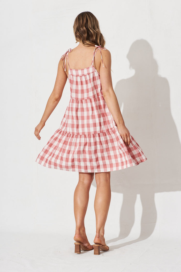 Perrie Sun Dress In Pink And White Gingham - back