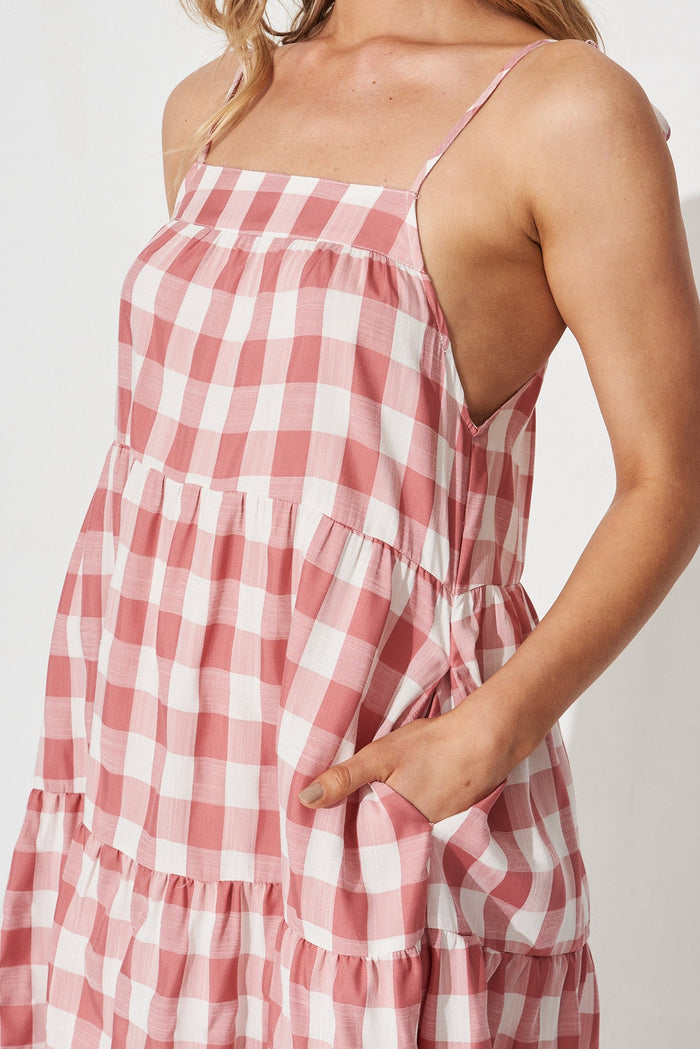 Perrie Sun Dress In Pink And White Gingham - detail
