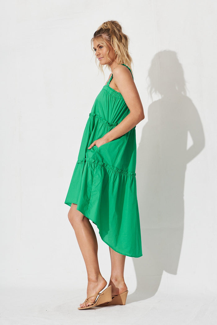 Izzia Midi Dress In Green Cotton - side