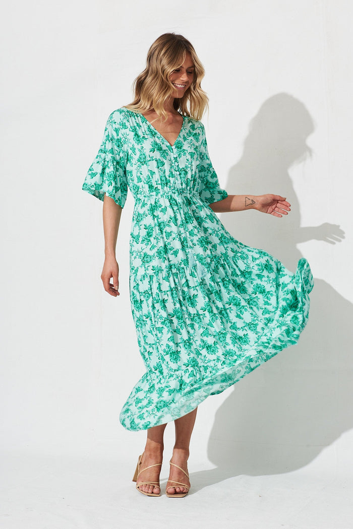 Ploy Maxi Dress In Green Floral - full length