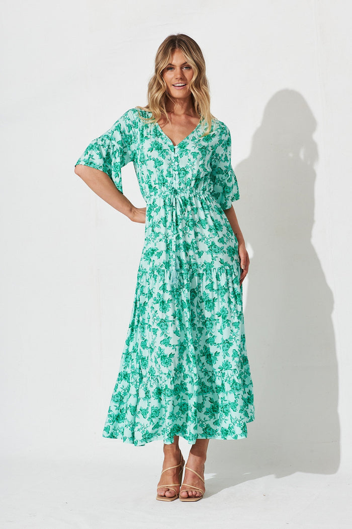 Ploy Maxi Dress In Green Floral - full length