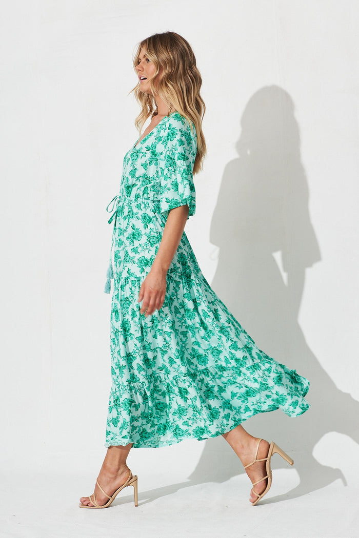 Ploy Maxi Dress In Green Floral - side