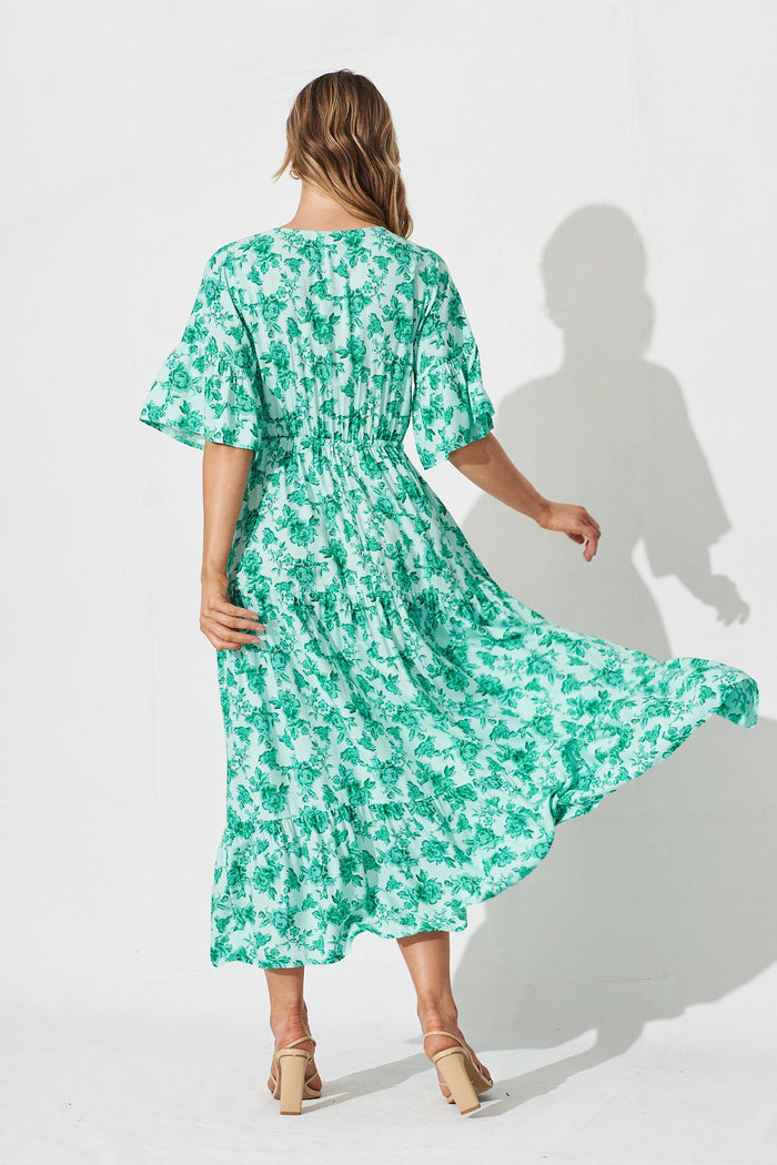 Ploy Maxi Dress In Green Floral - back