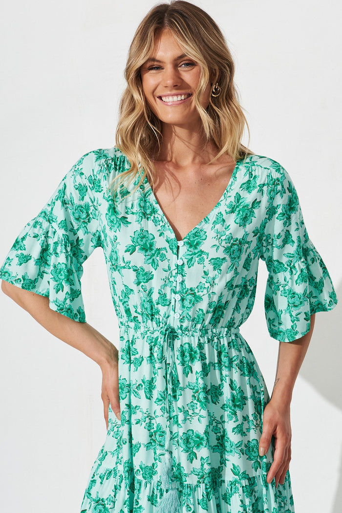 Ploy Maxi Dress In Green Floral - front