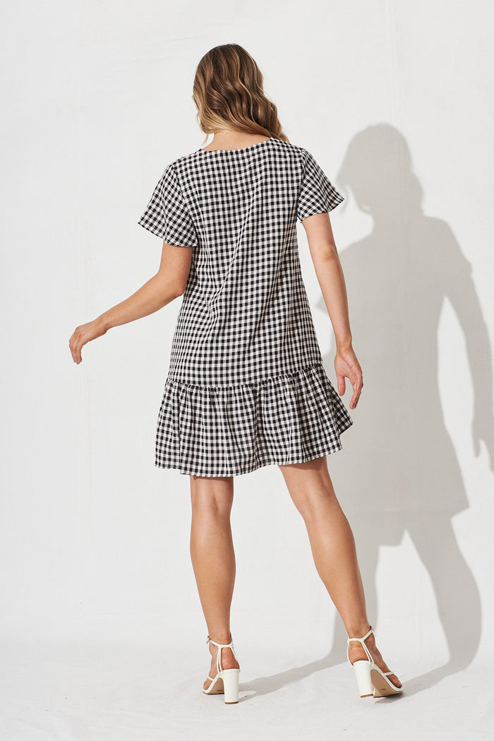 Giselle Smock Dress In Black And White Gingham - back