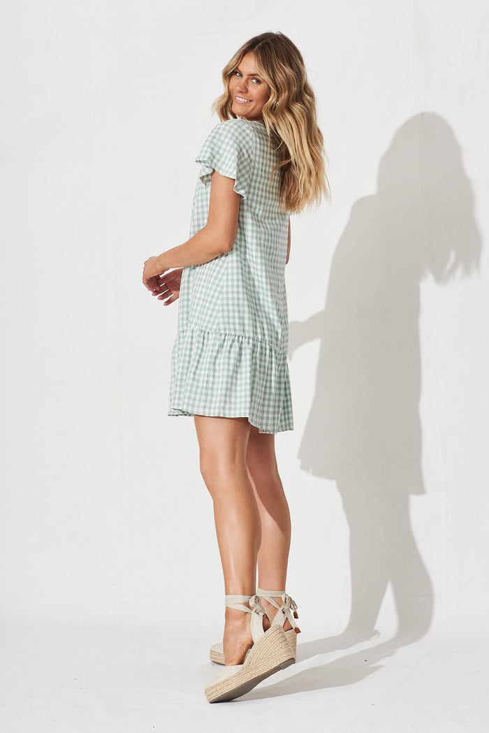 Giselle Smock Dress In Green And White Gingham - side