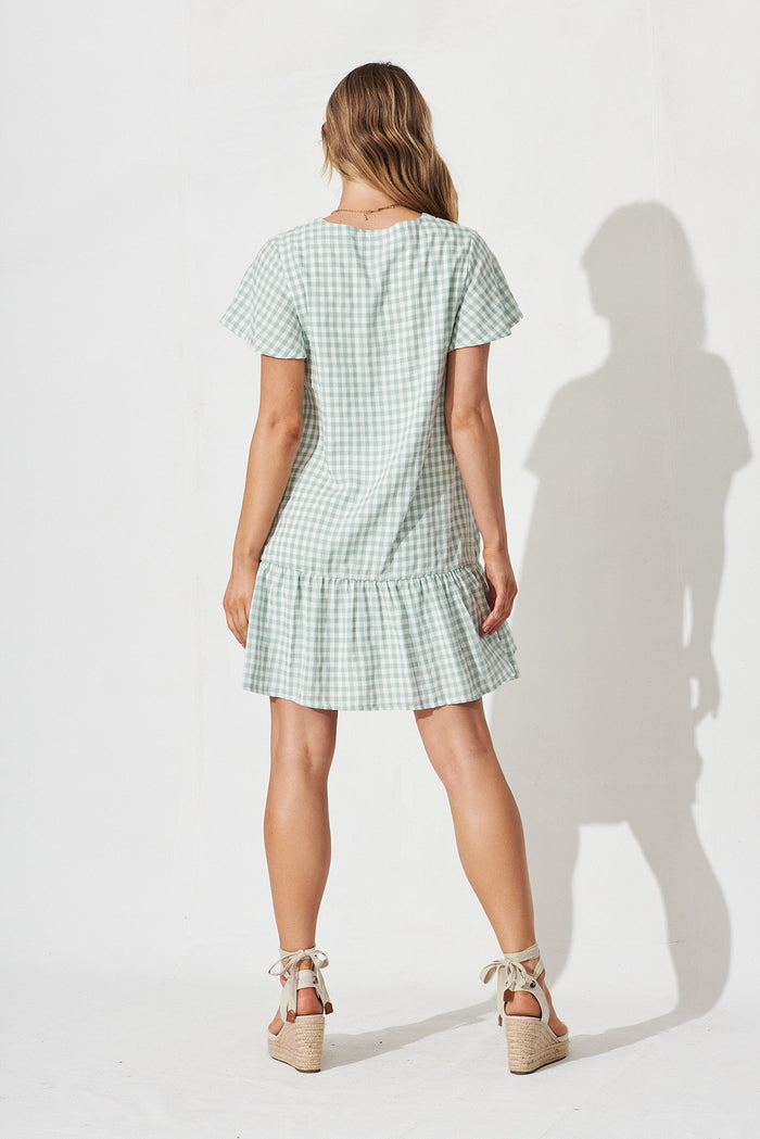 Giselle Smock Dress In Green And White Gingham - back