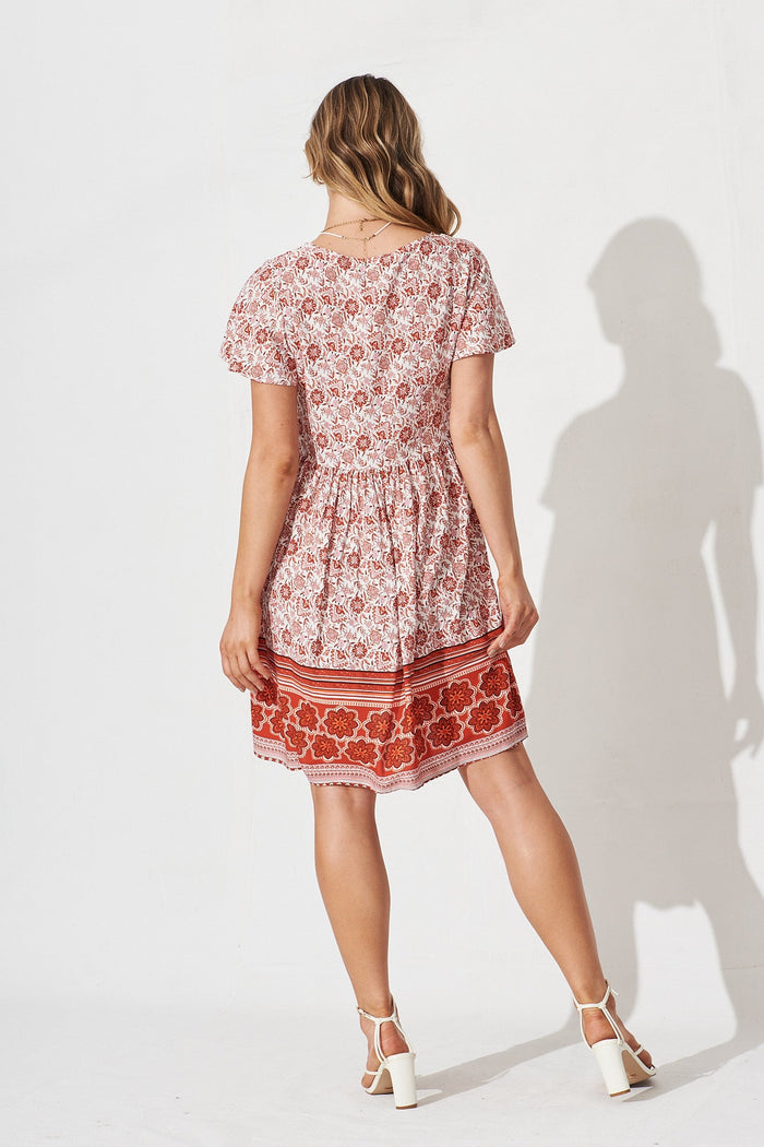 Shake It Out Dress In White With Red Boho Floral - back