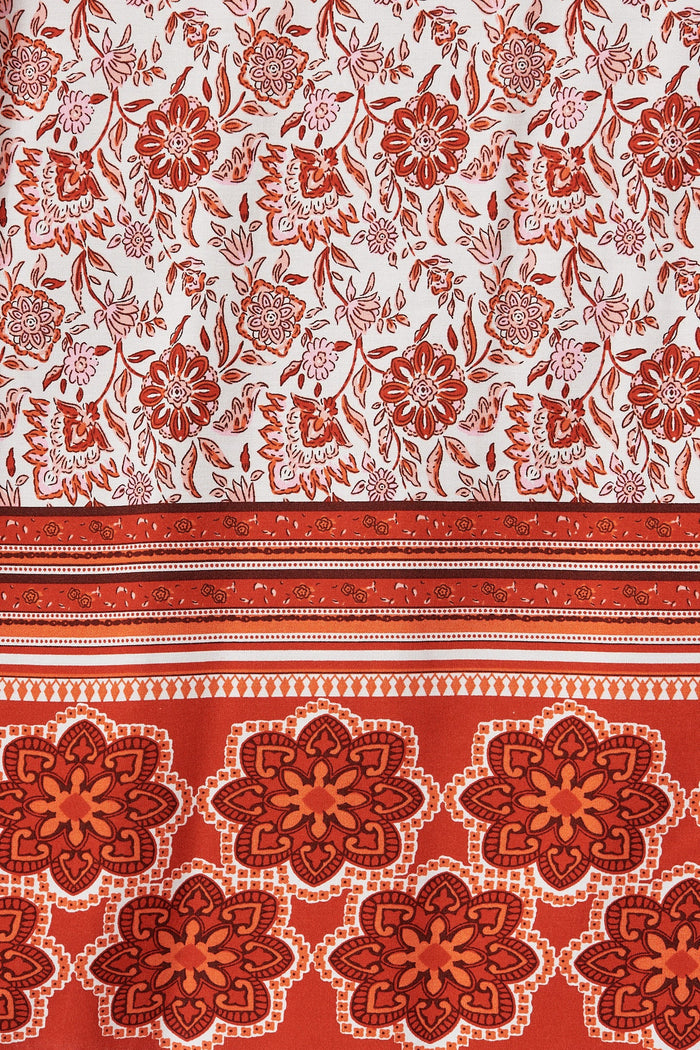 Shake It Out Dress In White With Red Boho Floral - fabric