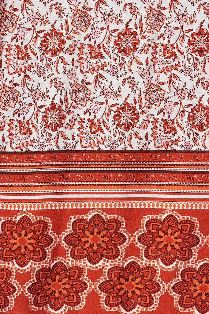 Shake It Out Dress In White With Red Boho Floral - fabric