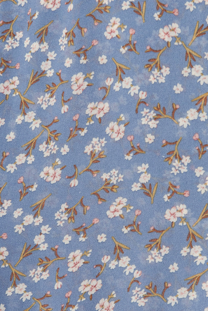 Nalia Dress In Blue With Pink Ditsy Floral - fabric