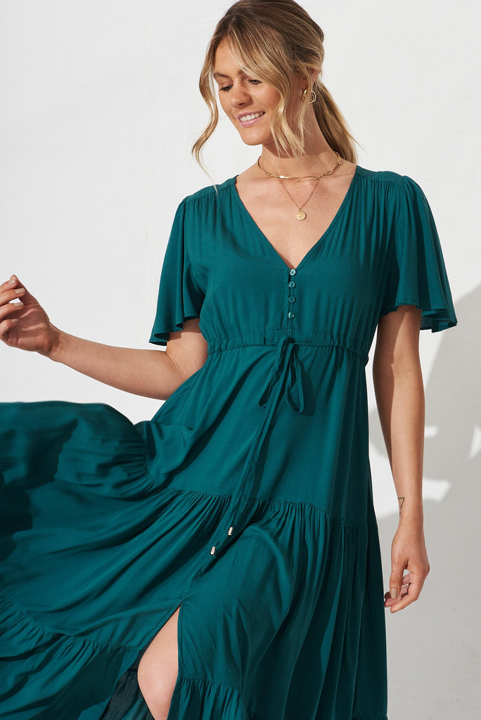 Violet Maxi Dress In Teal - front