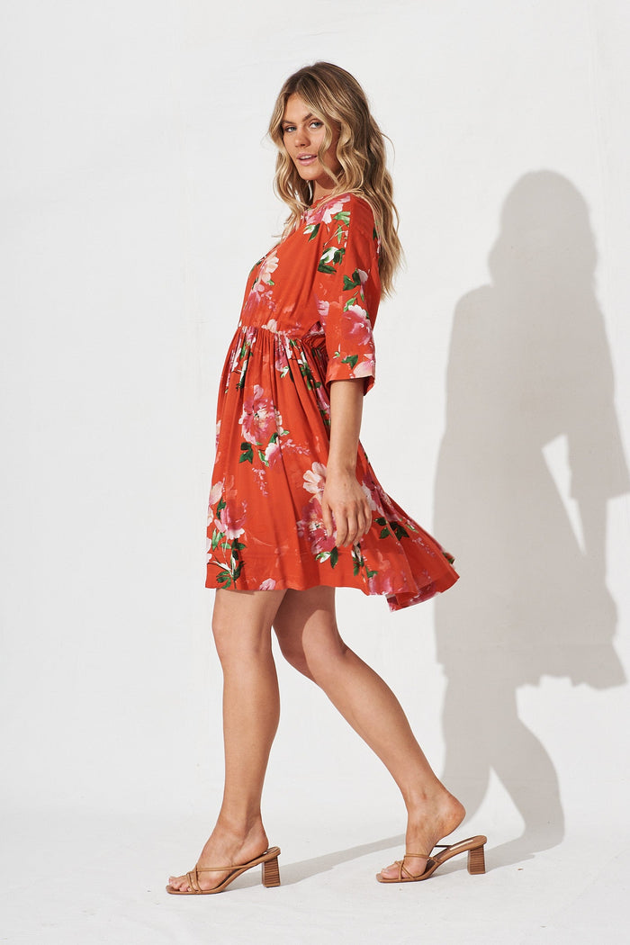 Mia Dress In Red And Pink Floral - side