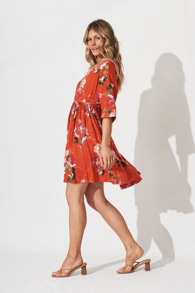 Mia Dress In Red And Pink Floral - side