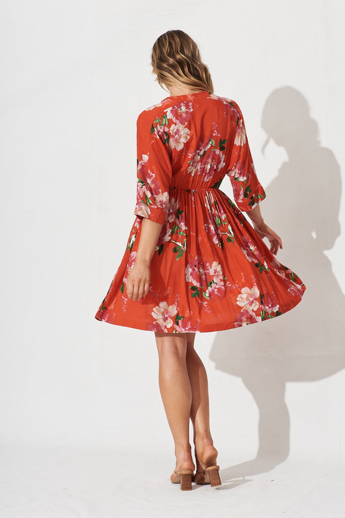 Mia Dress In Red And Pink Floral - back