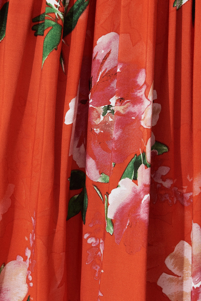 Mia Dress In Red And Pink Floral - fabric