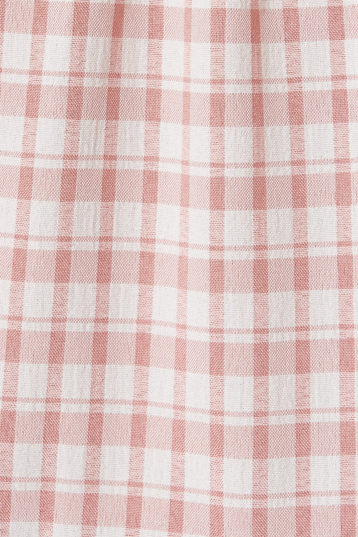 Nevi Tiered Midi Dress In Blush Gingham - fabric