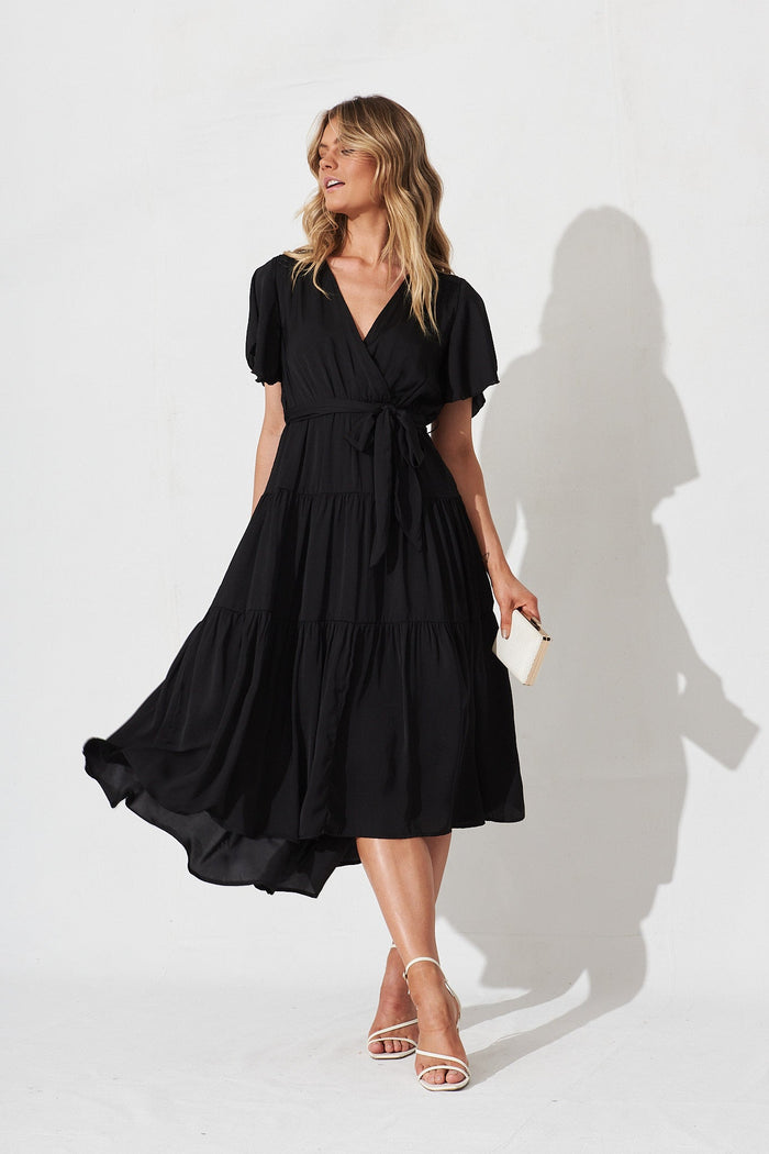Jasmine Maxi Dress In Black Satin - full length
