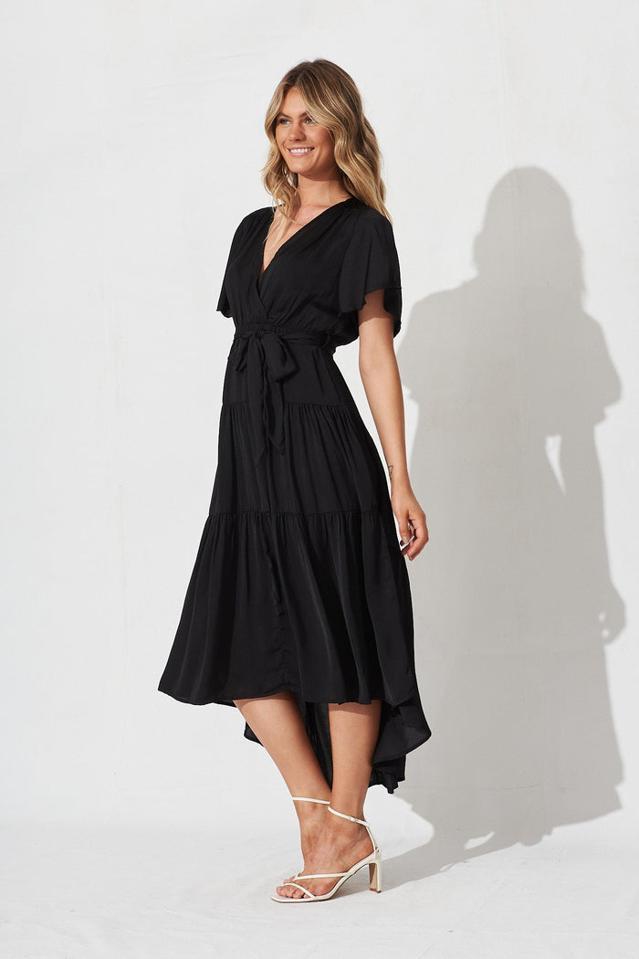 Jasmine Maxi Dress In Black Satin - side