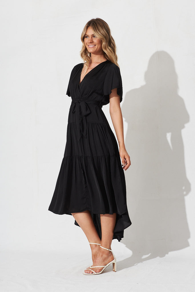 Jasmine Maxi Dress In Black Satin - side
