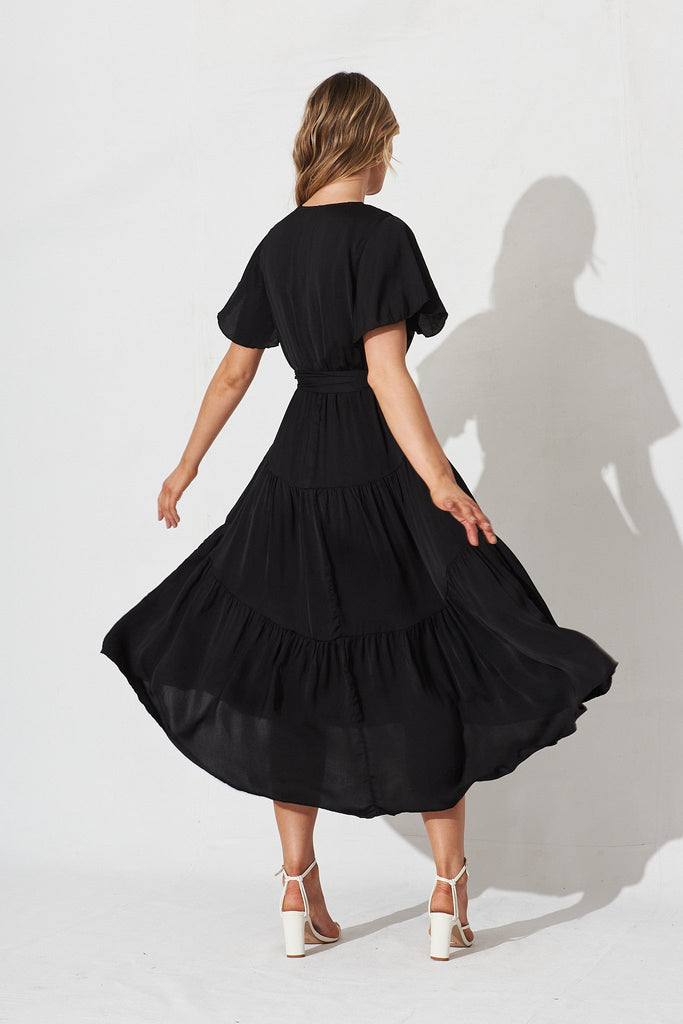 Jasmine Maxi Dress In Black Satin - back