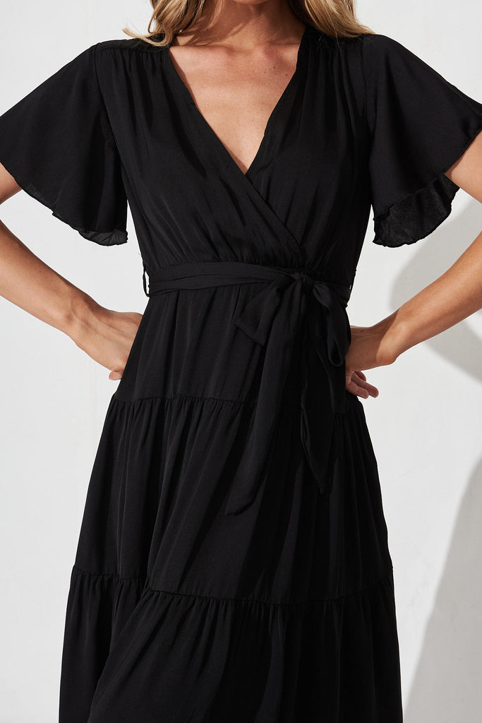 Jasmine Maxi Dress In Black Satin - detail