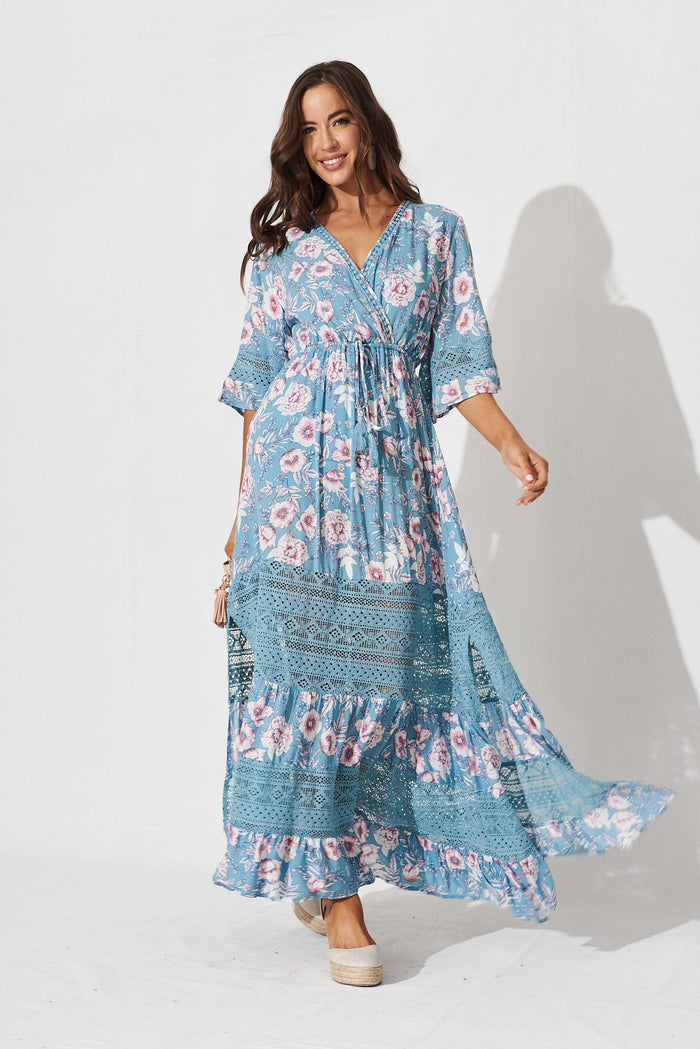 Roxy Maxi Dress In Blue Floral - full length