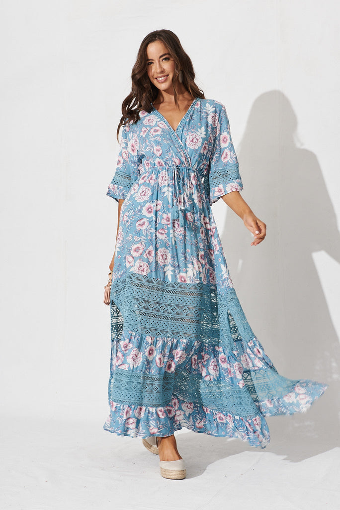 Roxy Maxi Dress In Blue Floral - full length