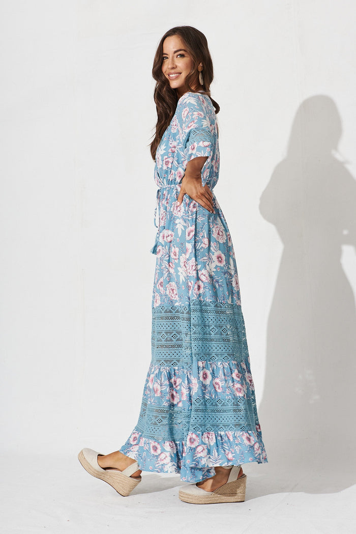 Roxy Maxi Dress In Blue Floral - side
