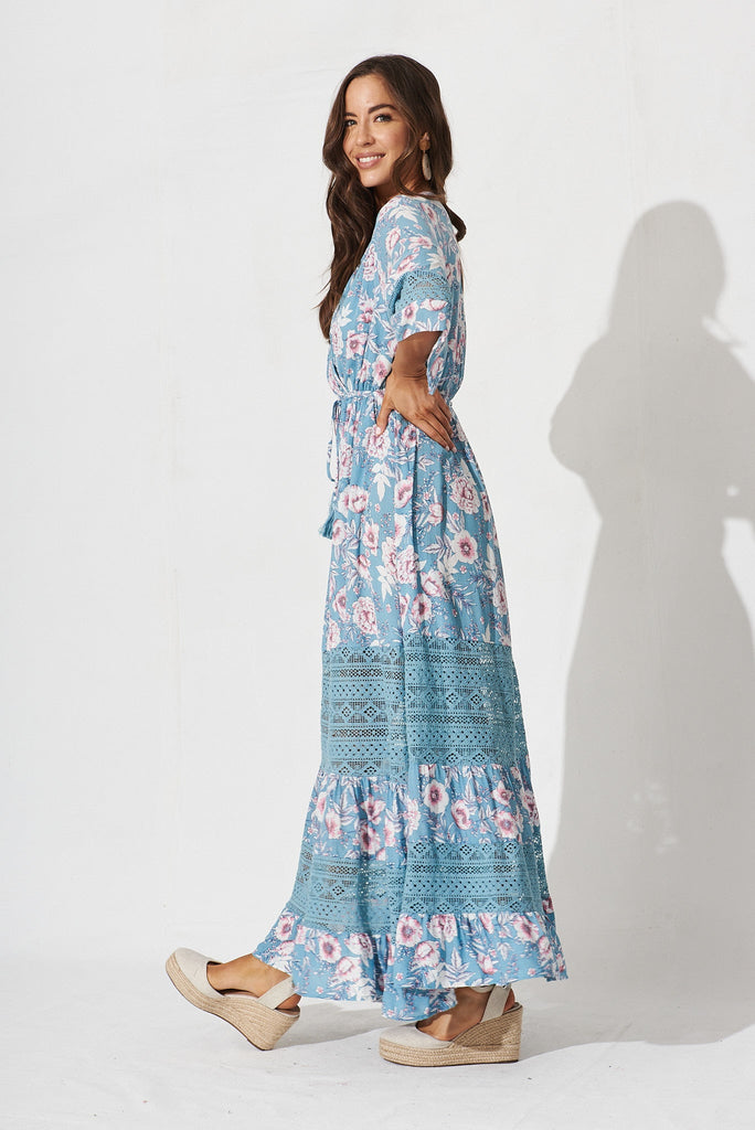 Roxy Maxi Dress In Blue Floral - side
