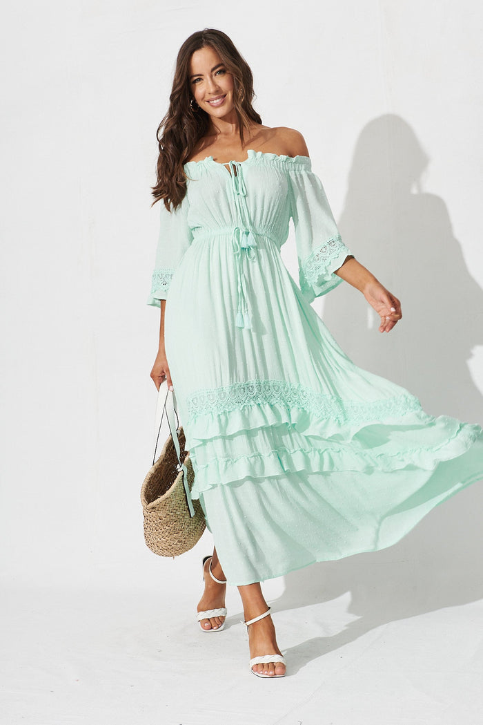 Tallulah Midi Dress In Mint Swiss Dot - full length