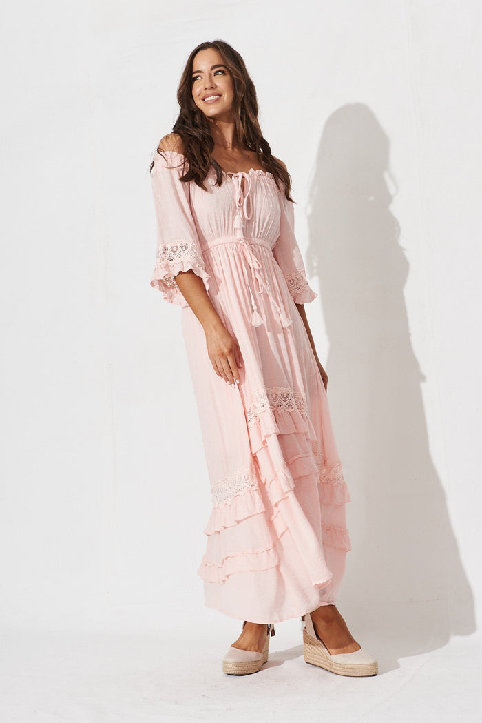 Tallulah Midi Dress In Blush Swiss Dot - full length