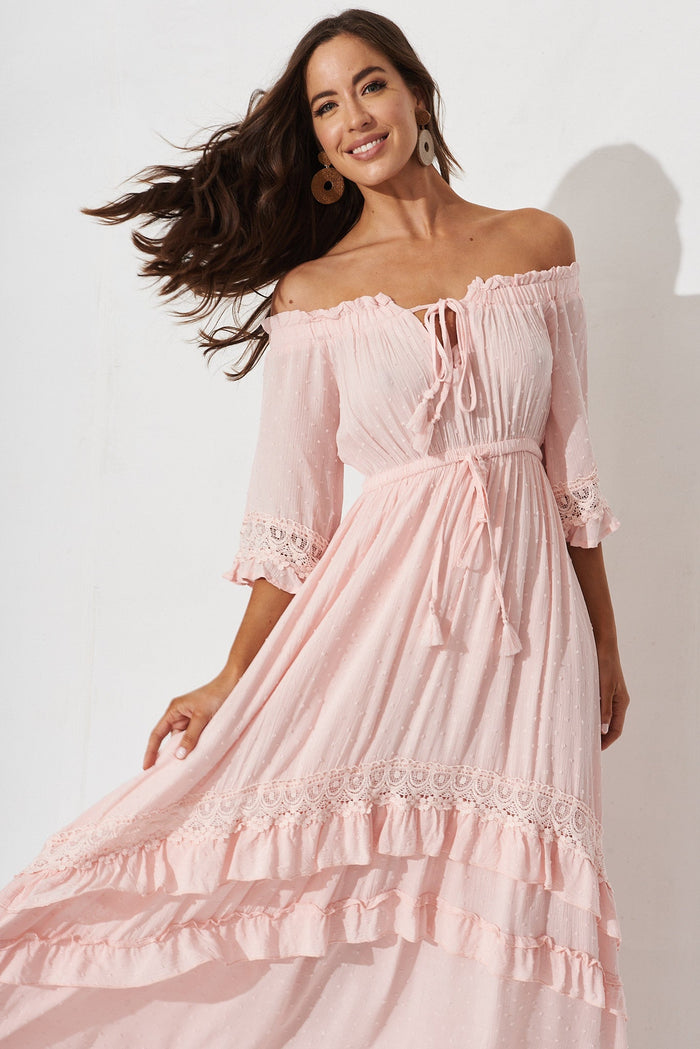 Tallulah Midi Dress In Blush Swiss Dot - front
