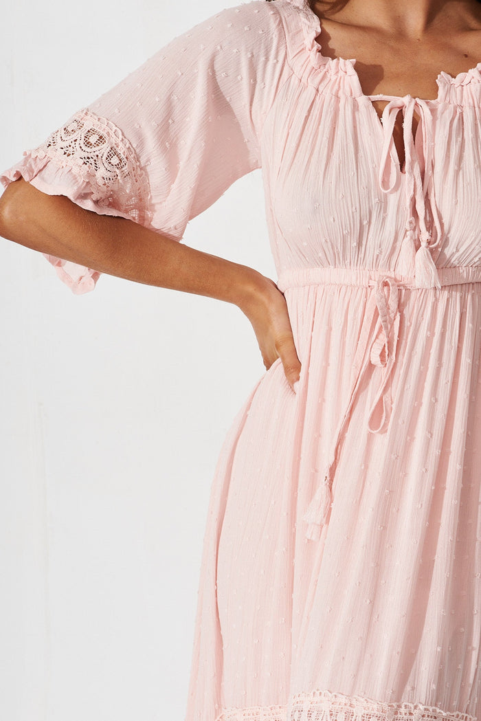 Tallulah Midi Dress In Blush Swiss Dot - detail