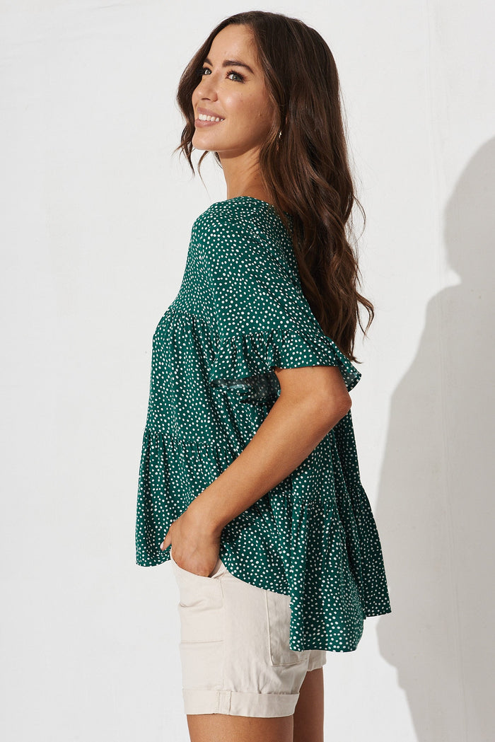 Priya Smock Top In Green With White Spot - side