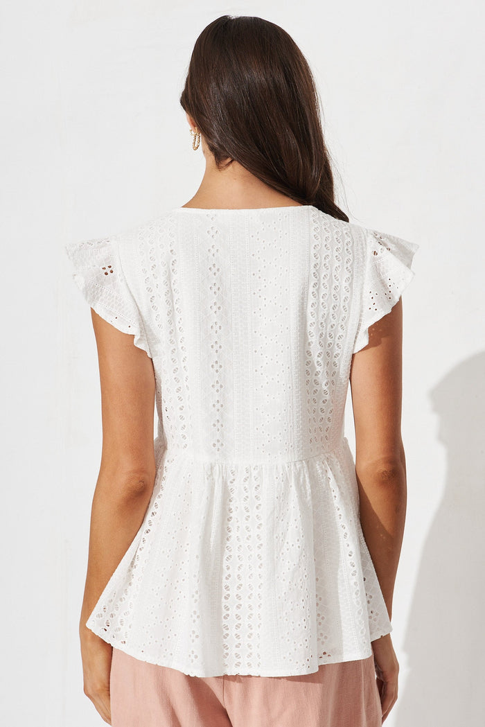 Aspen Top In White Broderie Cotton - back