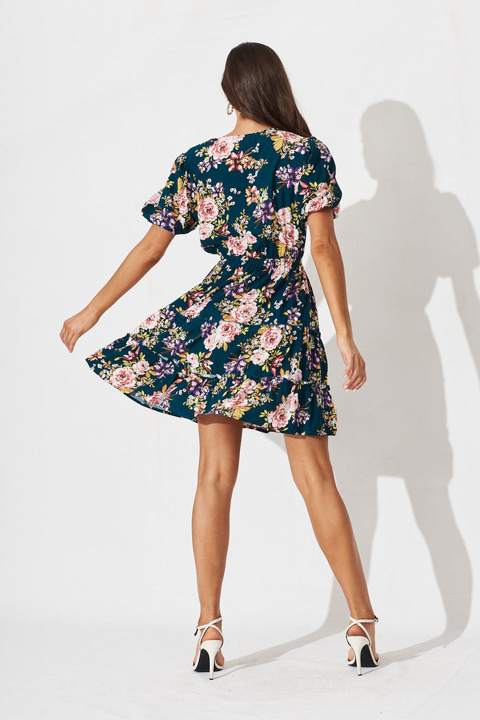 Kirby Dress In Teal Floral - back