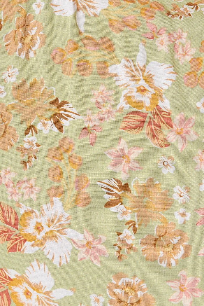 Jainey Dress In Khaki With Pink Boho Floral - fabric