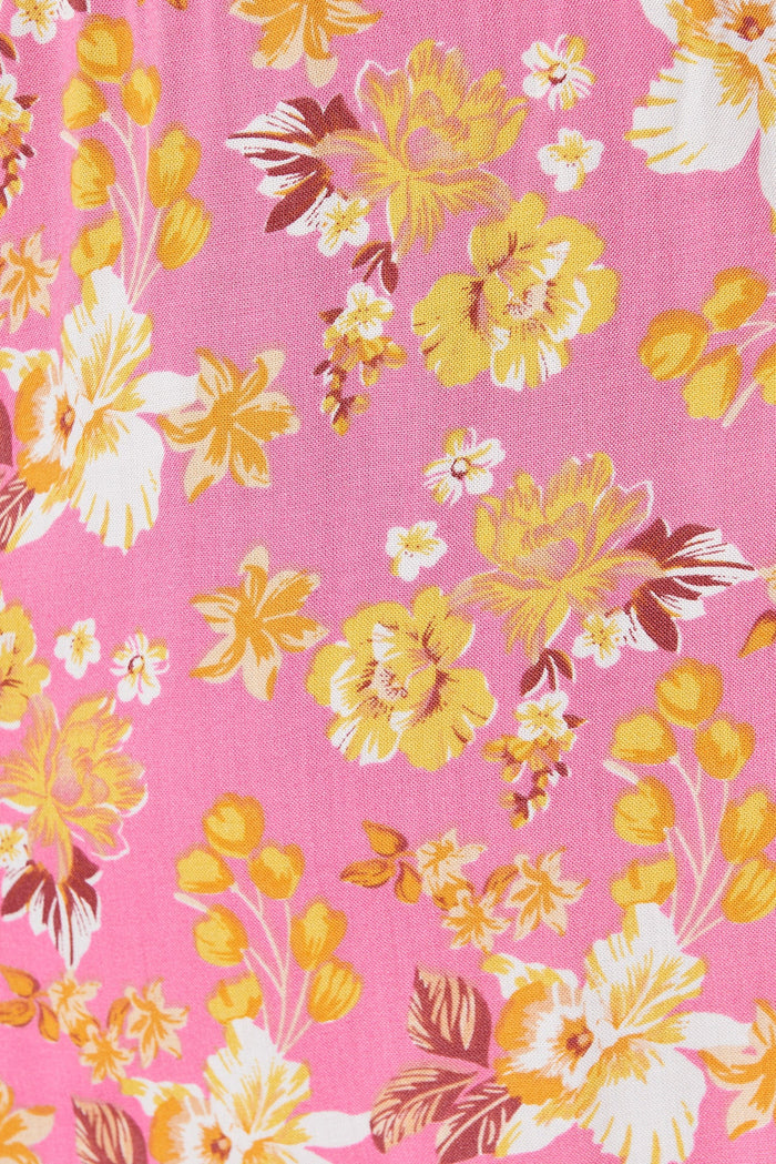 Jainey Dress In Pink With Rust Boho Floral - fabric