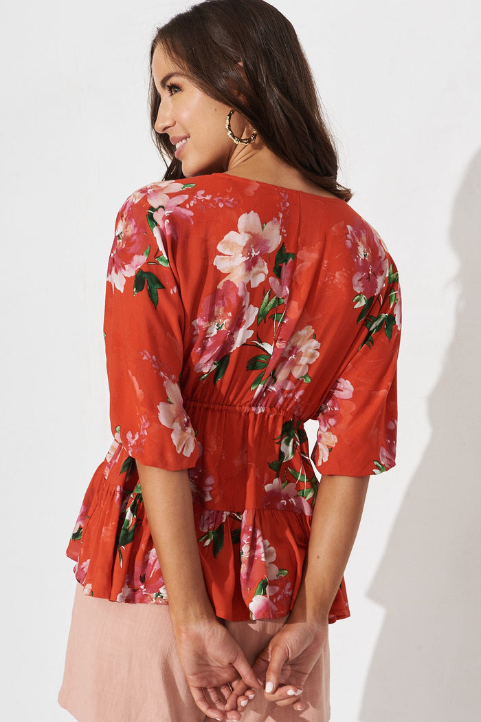 Ellen Top In Red And Pink Floral - back
