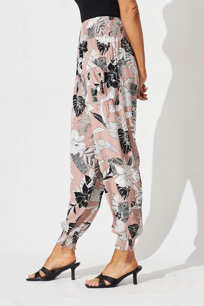 Gabby Lounge Pants In Pink With Black Floral - side