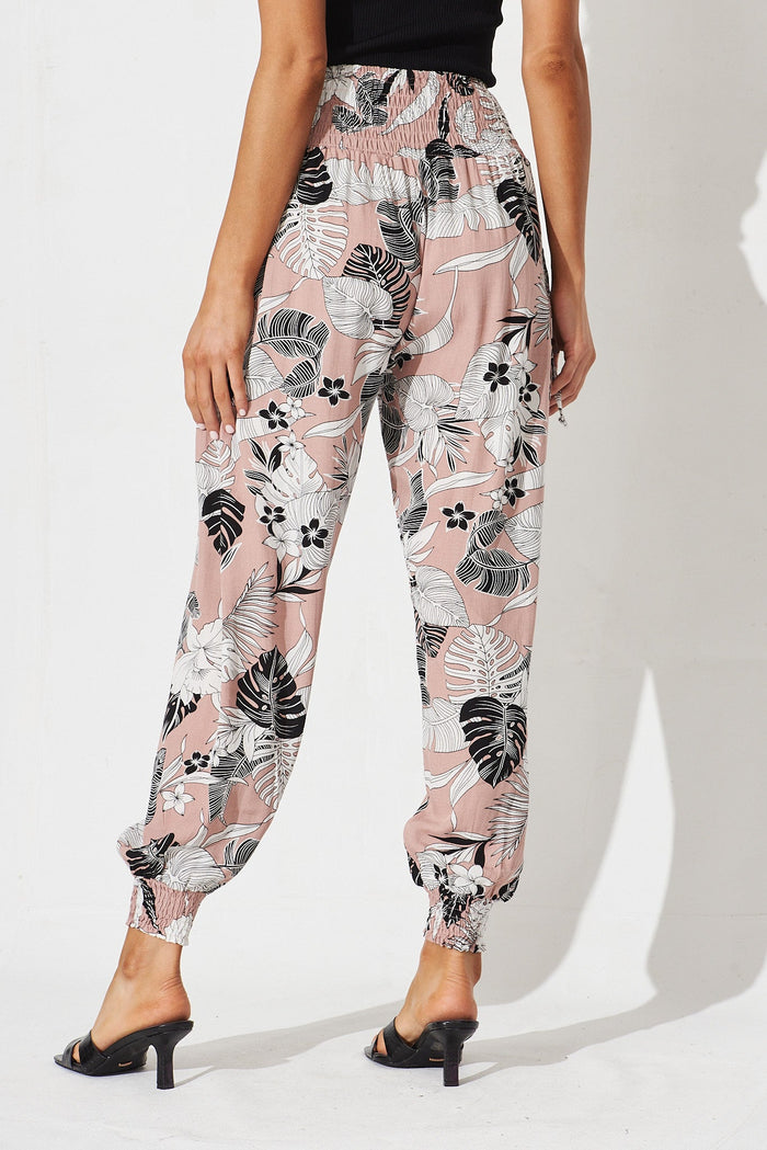 Gabby Lounge Pants In Pink With Black Floral - back