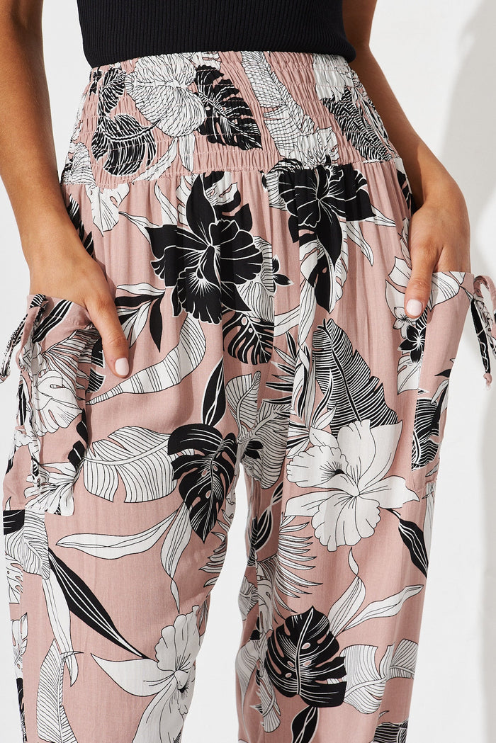 Gabby Lounge Pants In Pink With Black Floral - detail