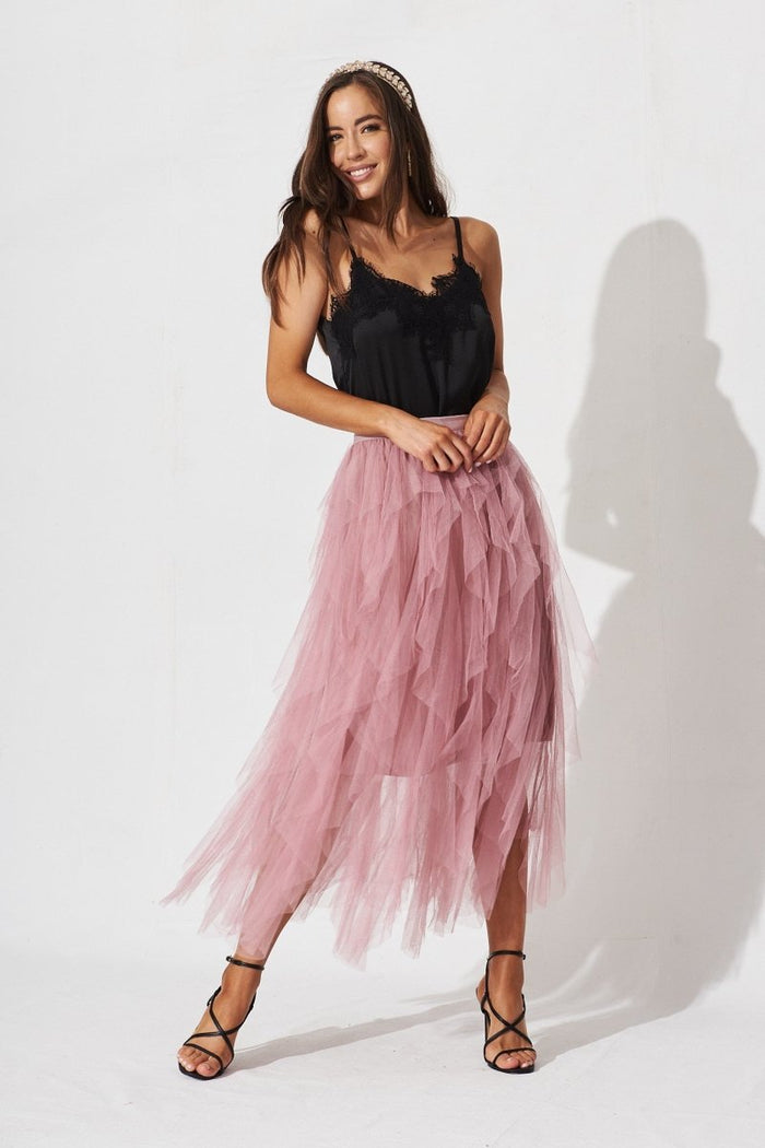 Cleef Midi Tulle Skirt In Pink - St Frock (Dev)