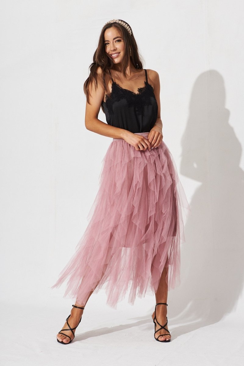 Cleef Midi Tulle Skirt In Pink - St Frock (Dev)