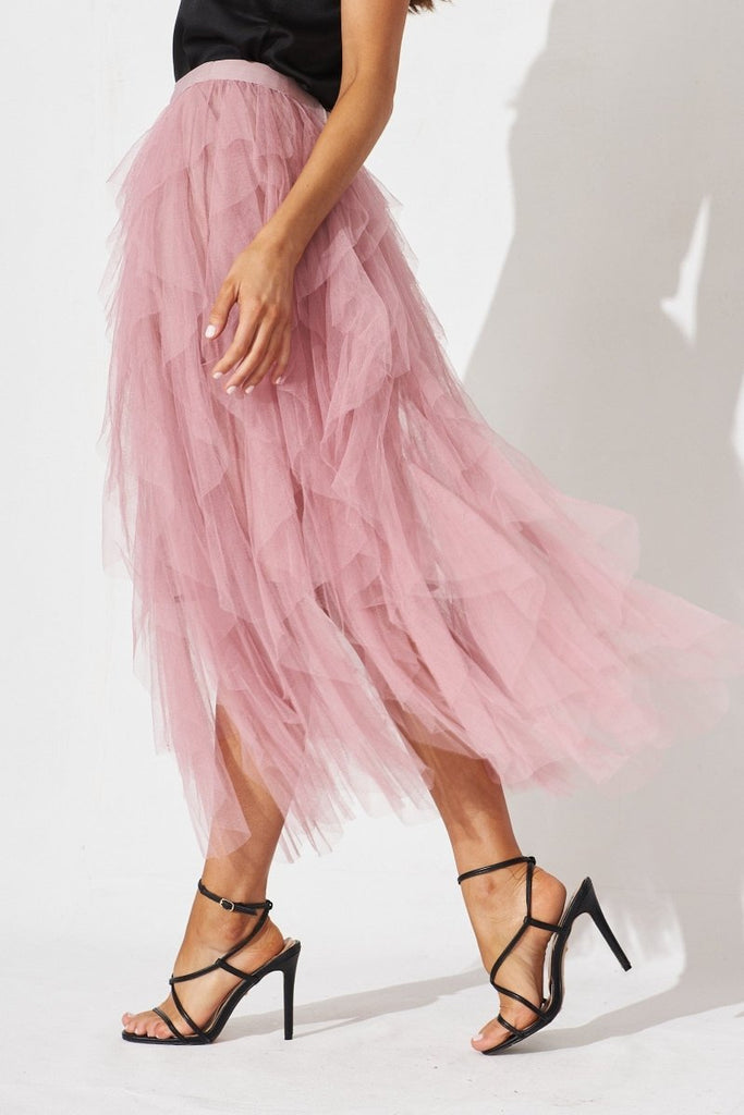 Cleef Midi Tulle Skirt In Pink - St Frock (Dev)