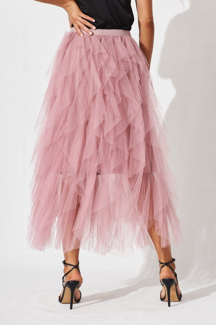 Cleef Midi Tulle Skirt In Pink - St Frock (Dev)
