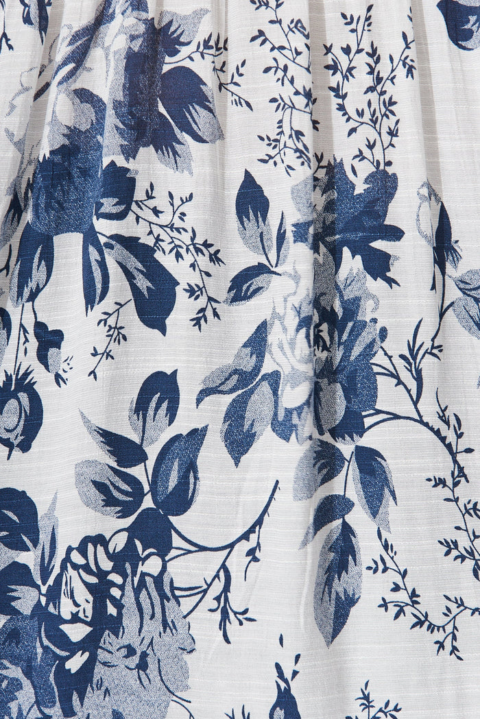 Ommina Top In White With Navy Floral - fabric