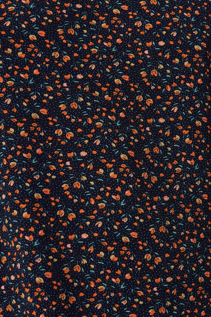 Nila Top In Navy With Rust Ditsy Floral - fabric