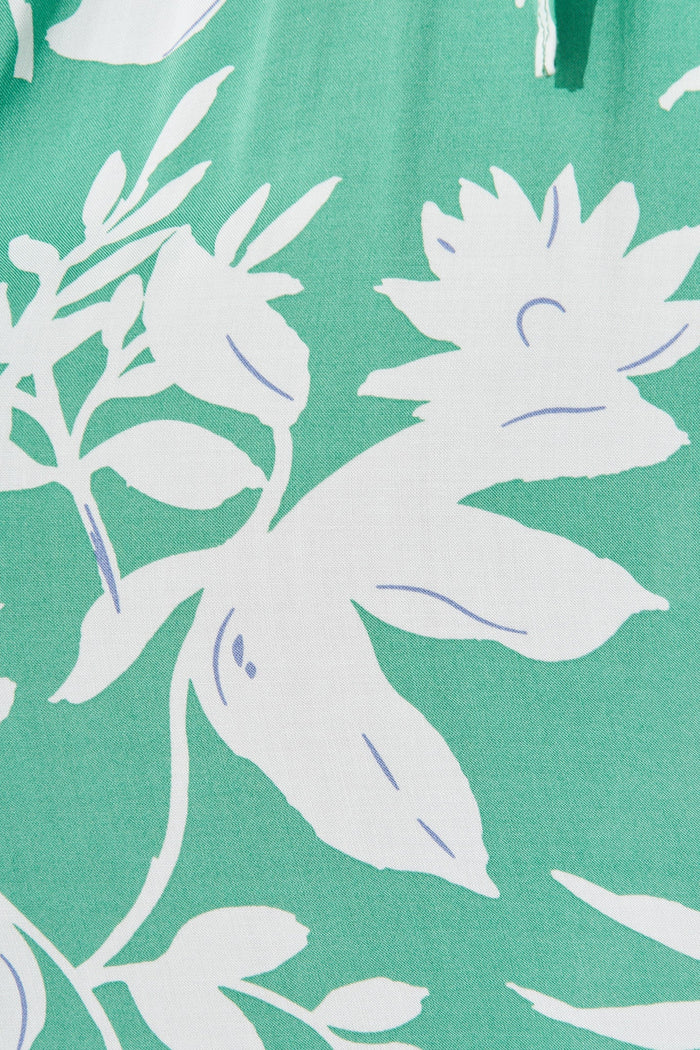 Healy Maxi Dress In White With Green Floral - fabric